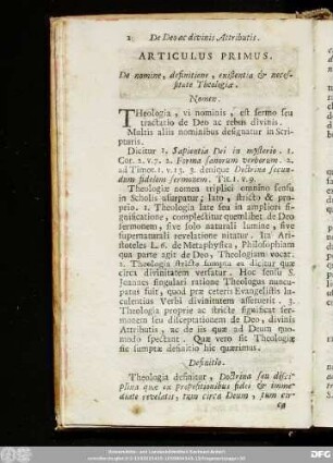 Articulus Primus. De nomine, definitione, existentia & necessitate Theologiae.