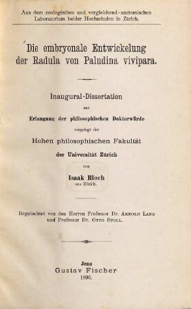 Die embryonale Entwickelung der Radula von Paludina vivipara