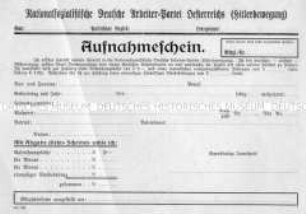 Antragsformular für die Mitgliedschaft in der Nationalsozialistischen Deutschen Arbeiterpartei Österreichs (blanko)