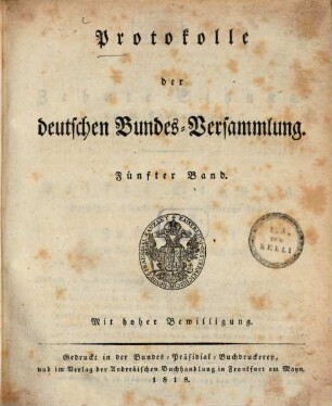 Protokolle der Deutschen Bundesversammlung. [Teilausgabe], 5. 1818