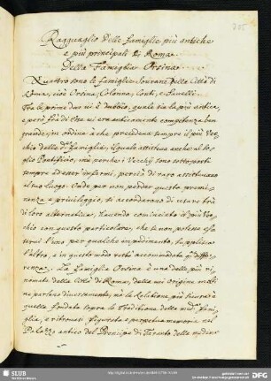 [Text 3:] Ragguaglio delle famiglie più antiche e più principali di Roma.