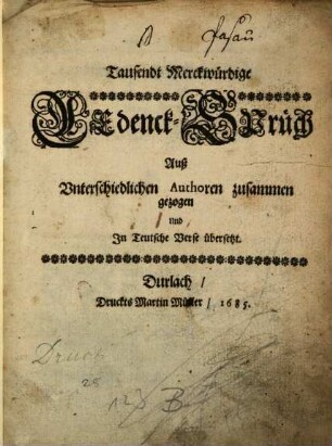 Tausendt Merckwürdige Gedenck-Sprüche
