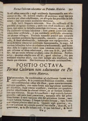 341-349, Positio Octava. Formae Coelorum non educuntur ex Potentia Materia