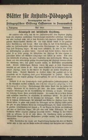 Gesamtgeist und individuelle Erziehung