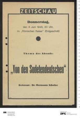 Ankündigung einer einzelnen Veranstaltung 1948