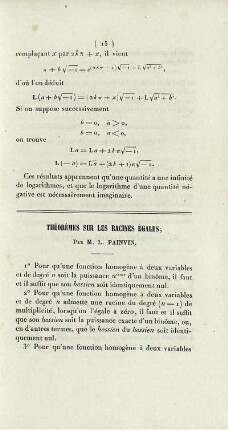 Théorèmes sur les racines égales.