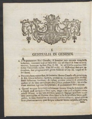 I. Generalia In Genesin