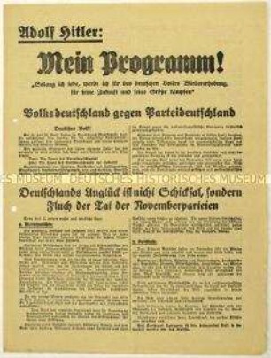 Flugschrift mit dem politischen Programm der NSDAP anlässlich der Reichspräsidenten- und der preußischen Landtagswahl 1932