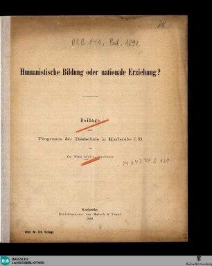 Humanistische Bildung oder nationale Erziehung?