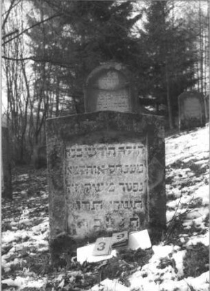Grabstein 39 (Index: 99608723) Material: Sandstein Zustand: leicht verwittert Maße HxBxT: 73x57x10 cm Beschreibung: Stele mit flachem Spitzgiebel, vertiefter Textteil in gleicher Form: Grabstein 39