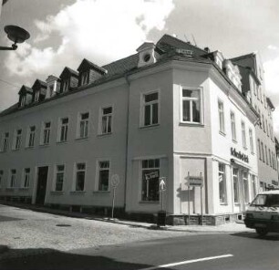 Oederan, Frankenberger Straße 2/Ecke Markt. Wohnhaus mit Laden (18. Jh.). Eckansicht