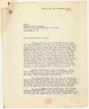 Brief an Karl Leimer : 16.09.1930
