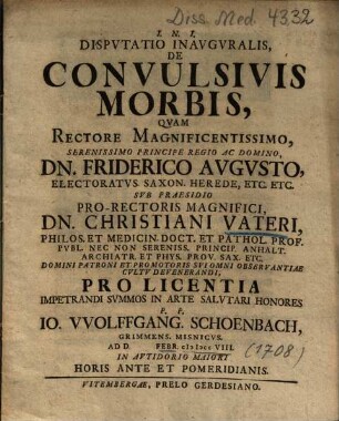 Dispvtatio Inavgvralis, De Convulsivis Morbis