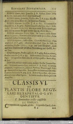 Classis VI. De Plantis Flore Regulari Hexapetalo Gaudentibus