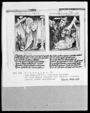 Zwei Schriften — Speculum humanae salvationis — Textseite mit zwei Miniaturen, Folio 80verso