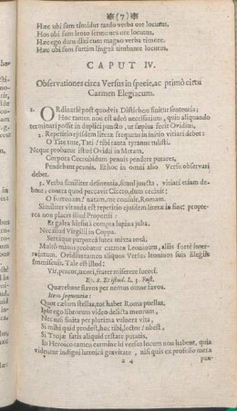 Caput IV. Observationes circa Versus in specie, ac primò circa Carmen Elegiacum.
