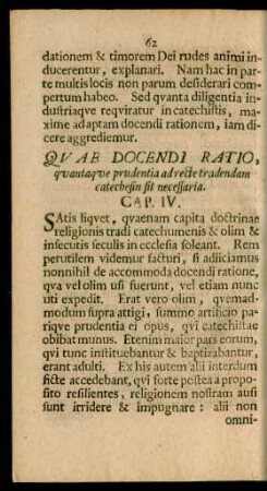 Quae Docendi Ratio, quantaque prudentia ad recte tradendam catechesin sit necessaria. Cap. IV.