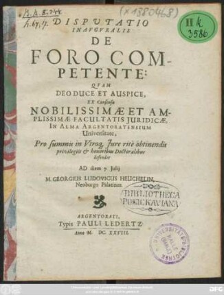 Disputatio Inauguralis De Foro Competente