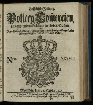 Nro. XXXVIII, Montags, den 22. Sept. 1749