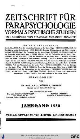 5=57: Zeitschrift für Parapsychologie