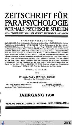 5=57: Zeitschrift für Parapsychologie