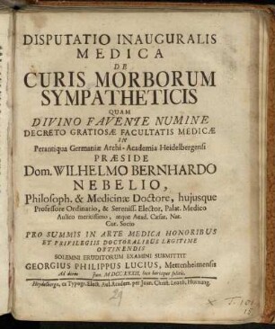 Dissertatio Inauguralis Medica De Curis Morborum Sympatheticis