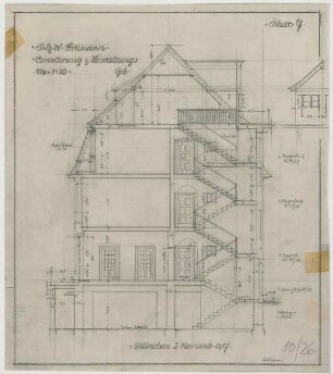 Fischer, Theodor; München; Bayerische Geschützwerke - Erweiterung Verwaltungsgebäude - Treppenhaus (Schnitt)