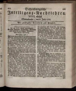 Sonnabends: den 8. Julii 1775.