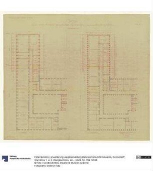 Erweiterung Hauptverwaltung Mannesmann-Röhrenwerke, Düsseldorf, Grundriss 1. u. 4. Obergeschoss, Lichtpause