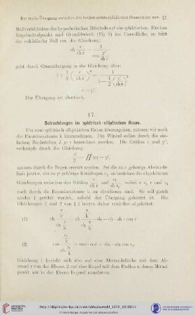 § 7. Betrachtungen im sphärisch-elliptischen Raum
