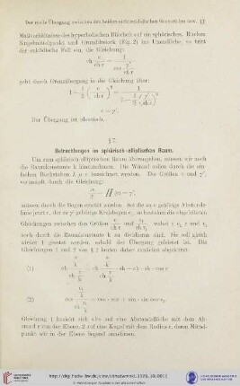 § 7. Betrachtungen im sphärisch-elliptischen Raum
