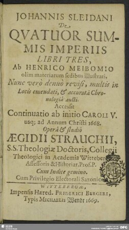 Ioannis Sleidani De quatuor summis imperiis libri tres