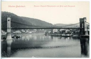 Tetschen-Bodenbach. Kaiserin Elisabeth-Kettenbrücke (1855) und Blick nach Obergrund.