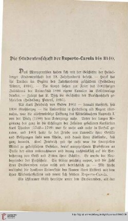 Die Studentenschaft der Ruperto-Carola bis 1840