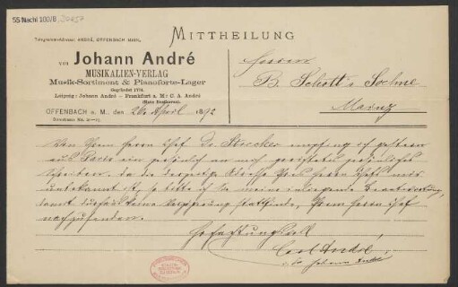 Brief an B. Schott's Söhne : 26.04.1892