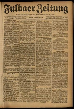 Erste Ausgabe vom Freitag, den 04. Februar 1921.