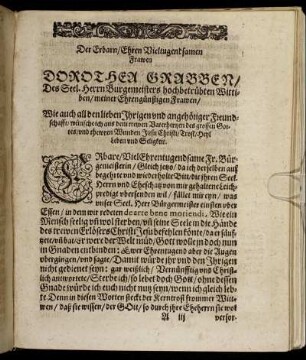 Der Erbarn, Ehren Vieltugendsamen Frawen Dorothea Grabben [...]
