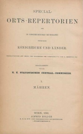 Bd. 10: Special-Orts-Repertorium von Mähren