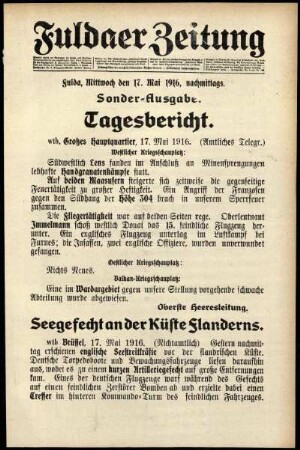 Erste Ausgabe vom Mittwoch, den 17. Mai 1916.