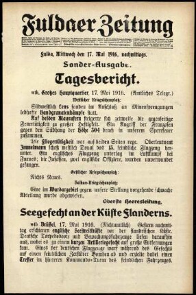Erste Ausgabe vom Mittwoch, den 17. Mai 1916.