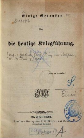 Einige Gedanken über die heutige Kriegführung