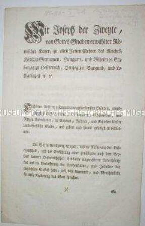 Mandat von Joseph II. Kaiser des Heiligen Römischen Reiches über die endgültige Aufhebung der Leibeigenschaft und die Einführung der Untertanschaft