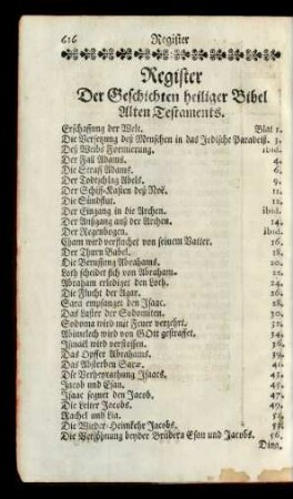 Register Der Geschichte heiliger Bibel Alten Testaments.