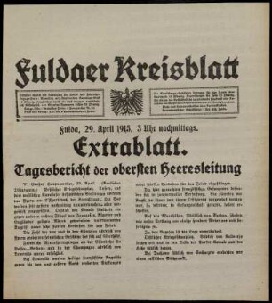 Ausgabe vom Donnerstag, den 29. April 1915.