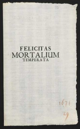 Felicitas Mortalium Temperata