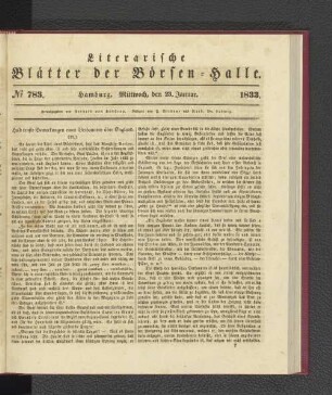 No. 783. Hamburg. Mittwoch, den 23. Januar. 1833.