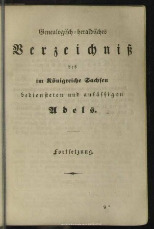 Genealogischen-heraldischen Verzeichnisses des im Königreich Sachsen bediensteten und ansässigen Adels. Fortsetzung