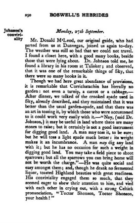 September 27. - Dr. Johnson's popularity in the Isle of Sky. His good-humoured gaiety with a Highland lady