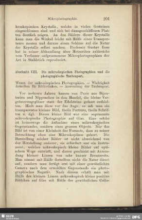 Abschnitt VIII. Die mikroskopischen Photographien und die photographische Taubenpost.