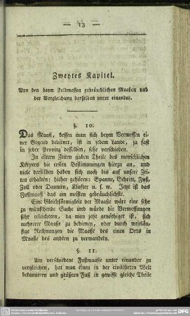 Zweytes Kapitel. Von den beym Feldmessen gebräuchlichen Maaßen und der Vergleichung unter einander